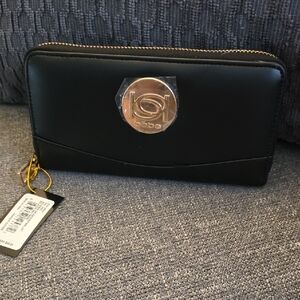 bebe Black Wallet with Gold Emblem